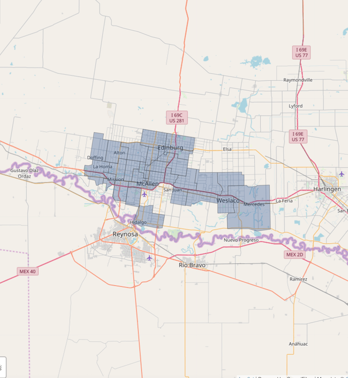 McAllen-map Fiber Internet in Tyler, Texas