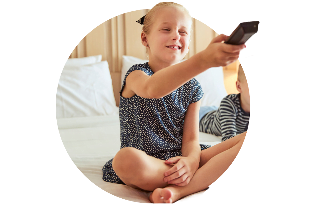 girl changing channel circle Refer a Friend Internet